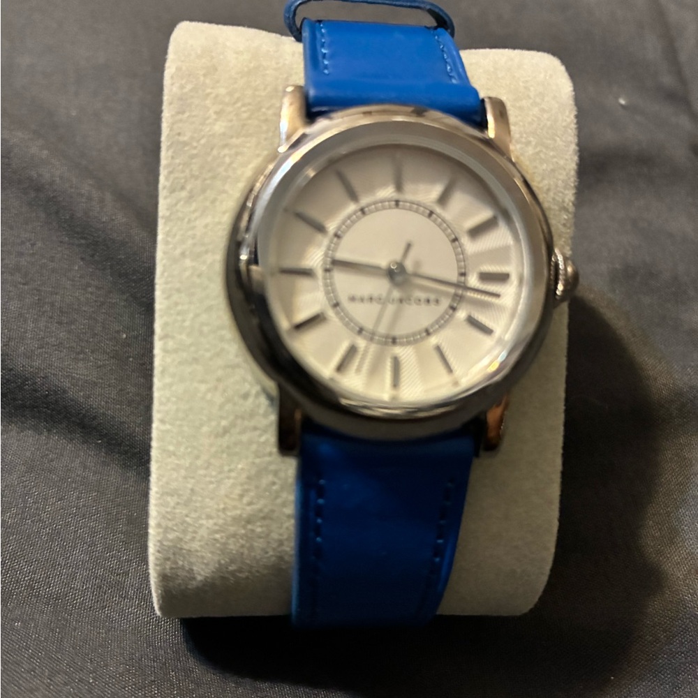 NWOT Marc Jacobs Silver Case Watch with Blue Strap